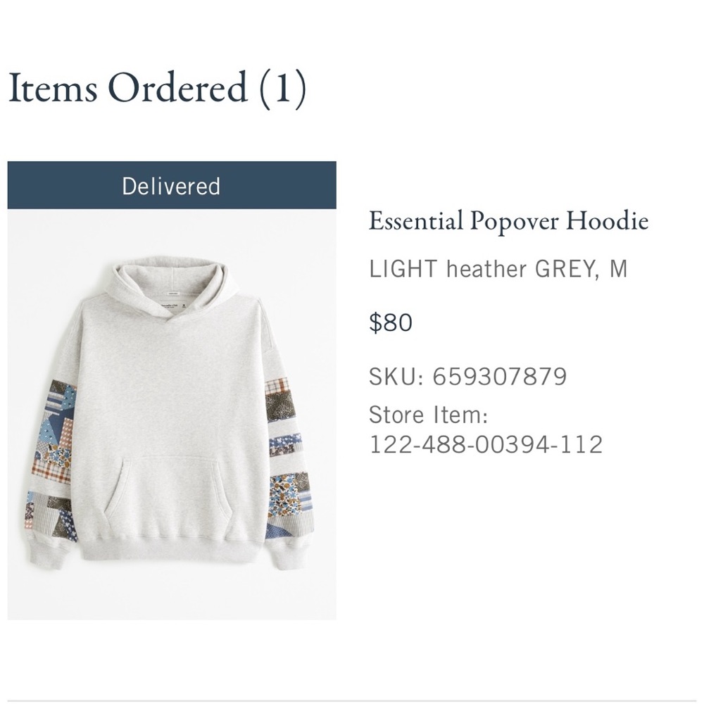 Abercrombie - Essential Popover Hoodie - Light Heather grey / patchwork - NWT